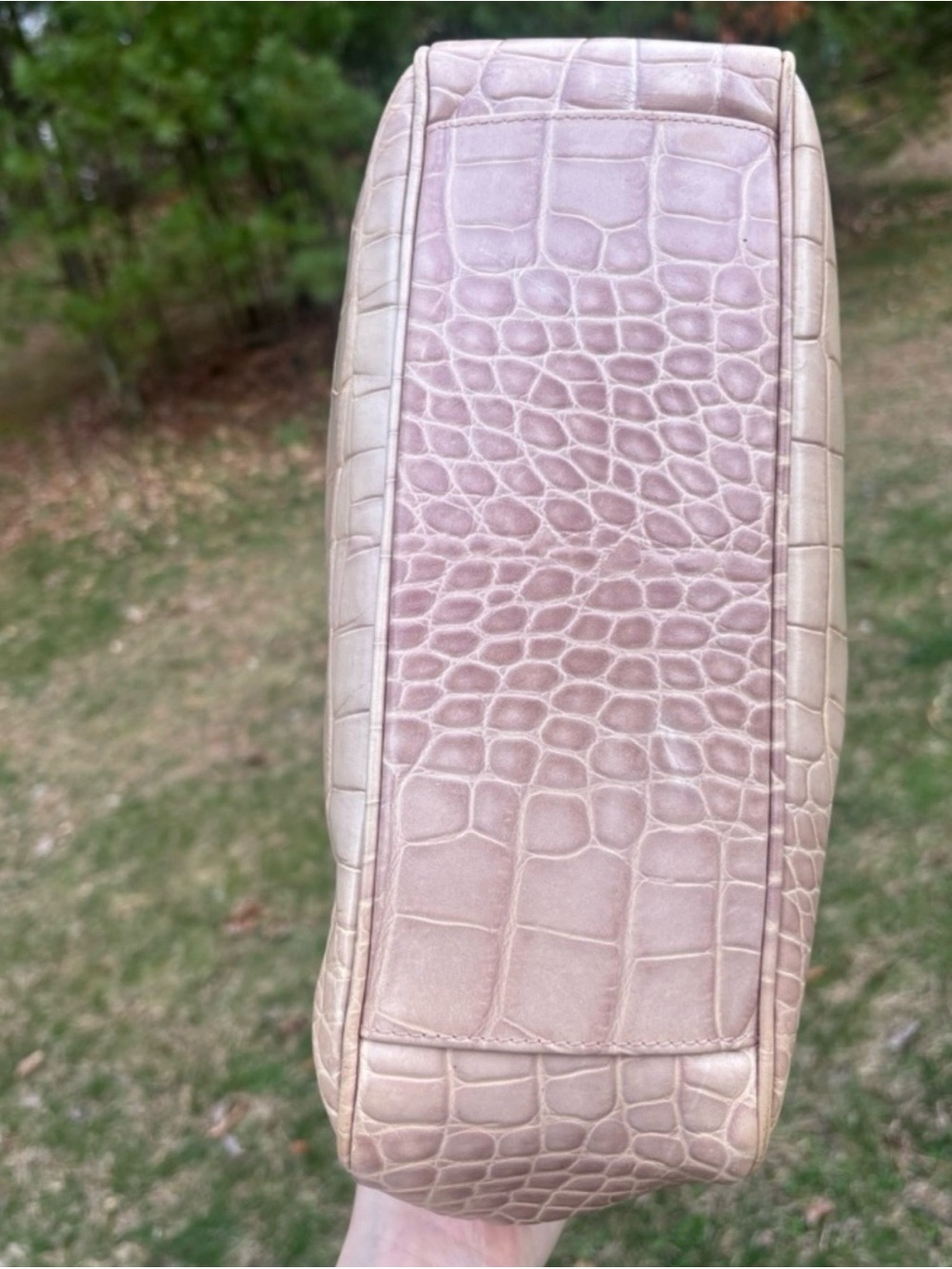 Furla Croc-Embossed Tan Leather Tote with Logo Charm - Picture 4 of 13